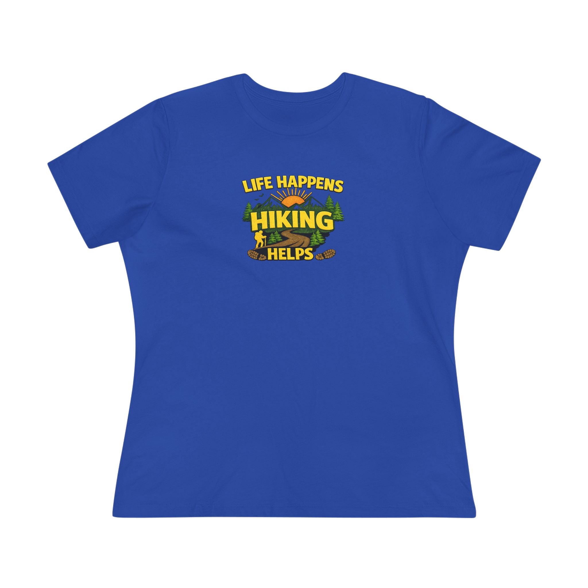 Sats and Stripes Life Happens Hiking Helps Shirt Women's Hiking Lover Tee Nature Lover Gift Blue