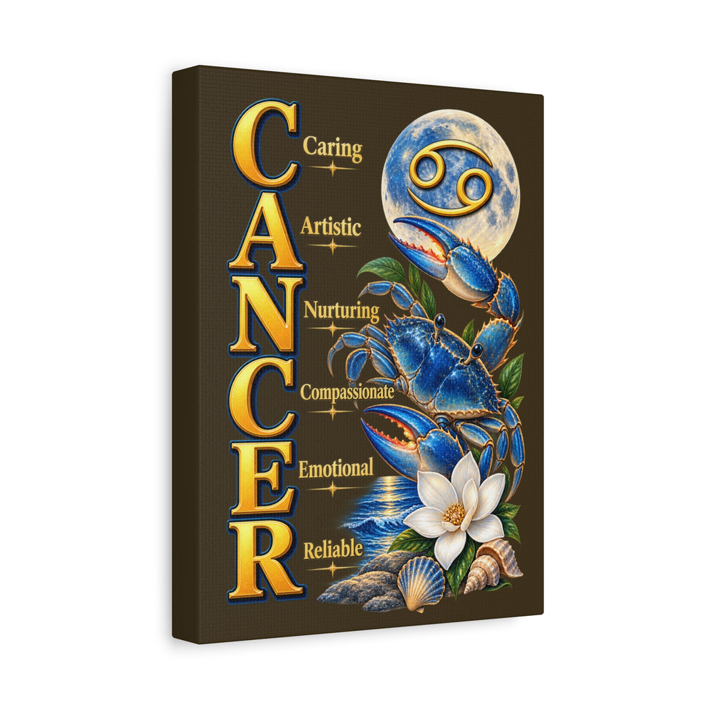 SatsandStripes.com Cancer Zodiac Canvas Wall Art – 9" x 12" Blue Crab Astrology Décor & Birthday Gift