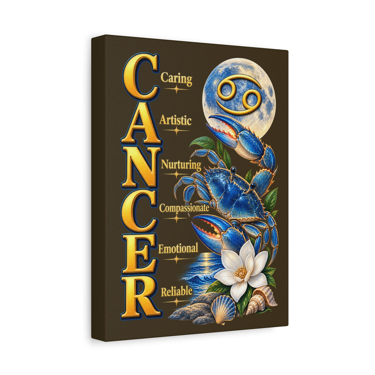 SatsandStripes.com Cancer Zodiac Canvas Wall Art – 9" x 12" Blue Crab Astrology Décor & Birthday Gift