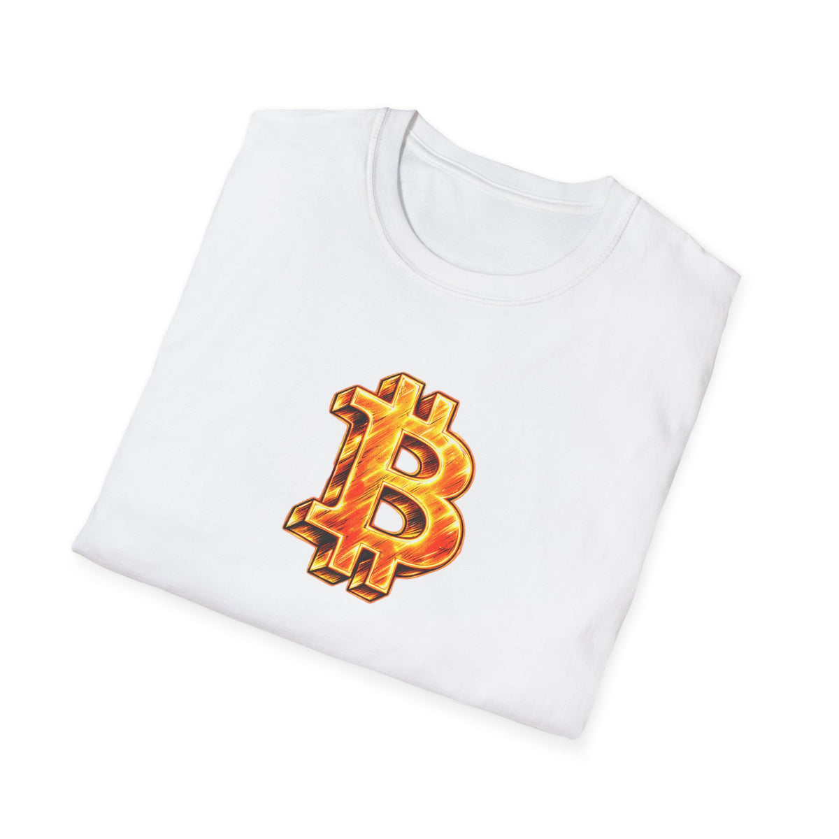 Fiery Bitcoin Logo Softstyle® T-Shirt Bold BTC Graphic Tee for HODLers & Bitcoin Fans 4 colors - 100% cotton