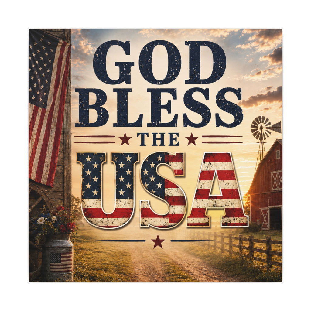 God Bless the USA 14" x 14" Patriotic Canvas Wall Art