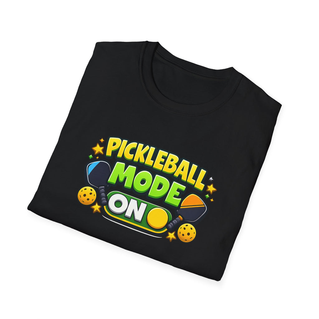 Pickleball Mode ON T-Shirt - Funny Pickleball Shirt for Men and Women, 5 Colors, 100% Cotton
