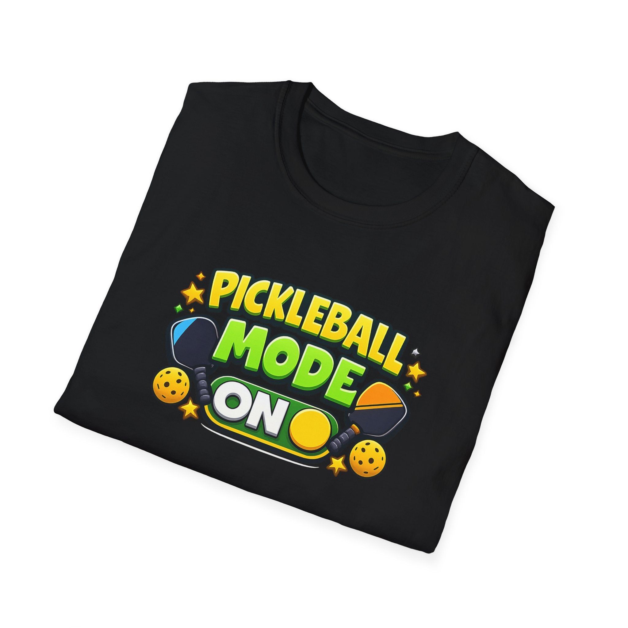 Pickleball Mode ON T-Shirt - Funny Pickleball Shirt for Men and Women, 5 Colors, 100% Cotton