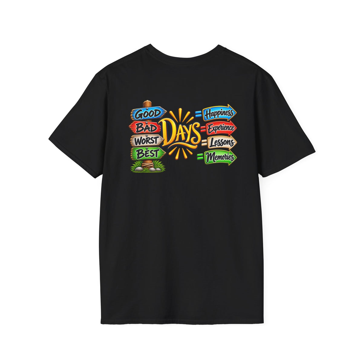 SatsandStripes.com Positive Vibes All Day Softstyle® T-Shirt – Good Days, Life Lessons & Memories Graphic Tee Black