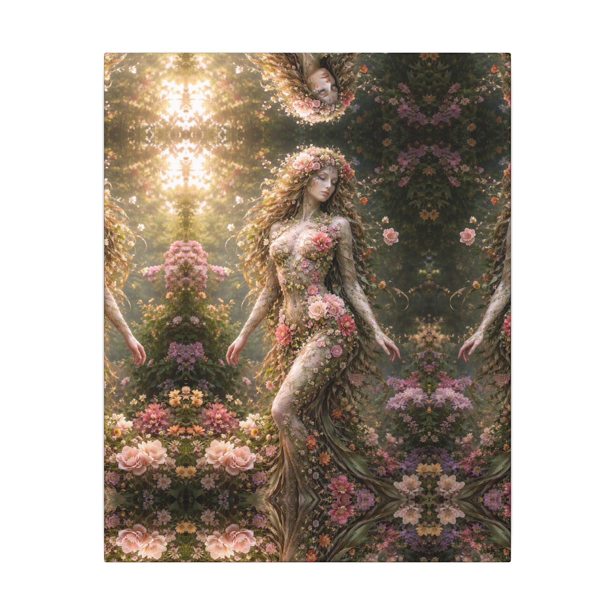 Botanical Goddess Canvas Art Floral Woman Wall Art Nature Inspired Fantasy Canvas Boho Dorm Decor 16" x 20"