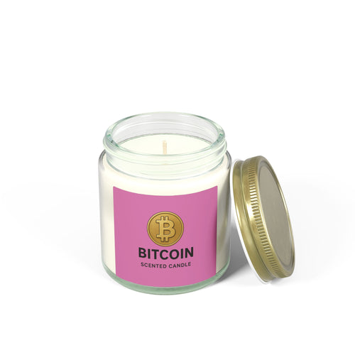 Sats and Stripes Bitcoin Coconut Apricot Candle Clear with pink label