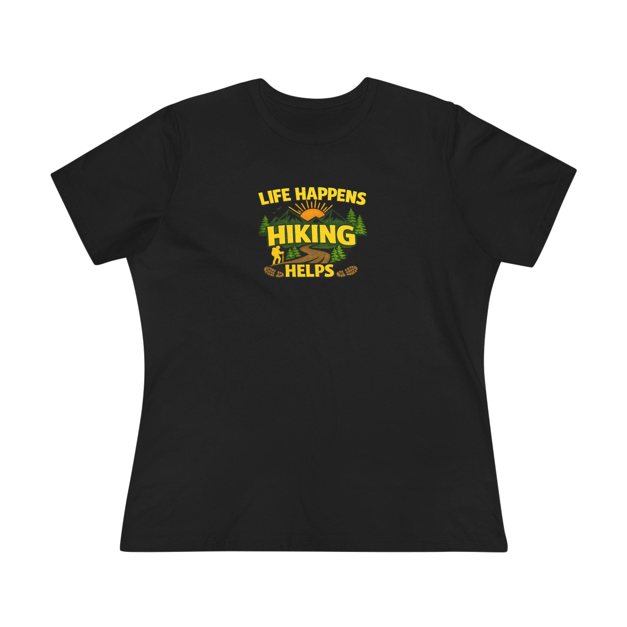 Sats and Stripes Life Happens Hiking Helps Shirt Women's Hiking Lover Tee Nature Lover Gift Black