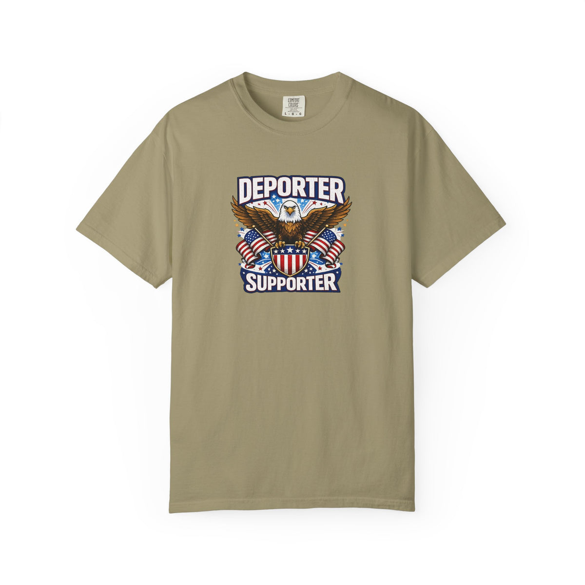 SatsandStripes.com Deporter Supporter Patriotic T-Shirt America First Eagle Tee Pro Border Apparel Gift for Patriots Khaki