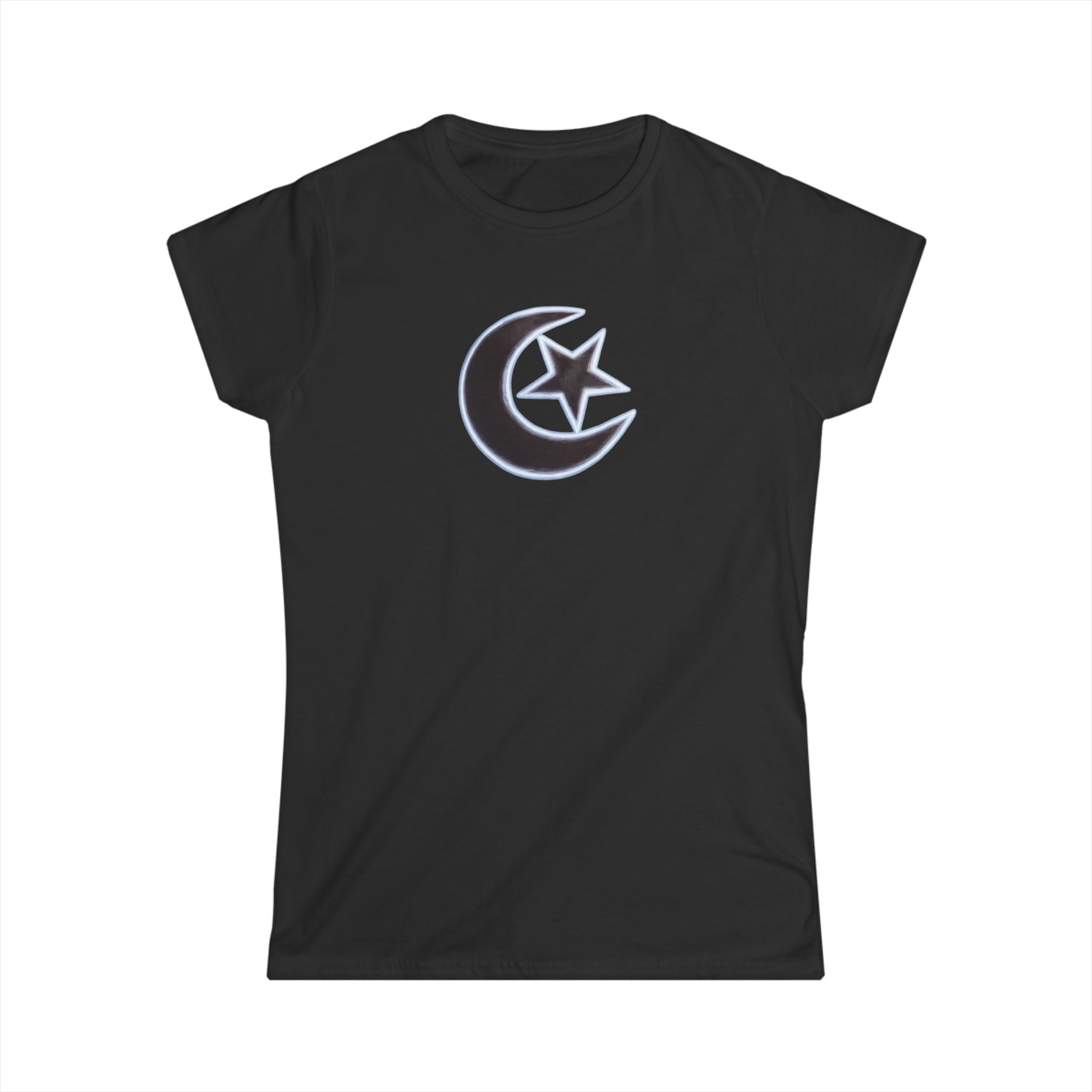 Womens Crescent Moon and Star T-Shirt Soft Graphic Tee 5 colors 100% cotton