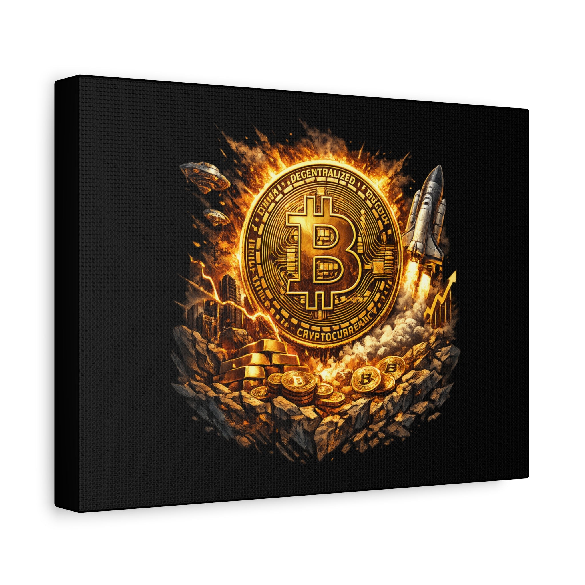Bitcoin Rocket Artwork Canvas Stretched Matte Crypto Wall Art 12 x 9
