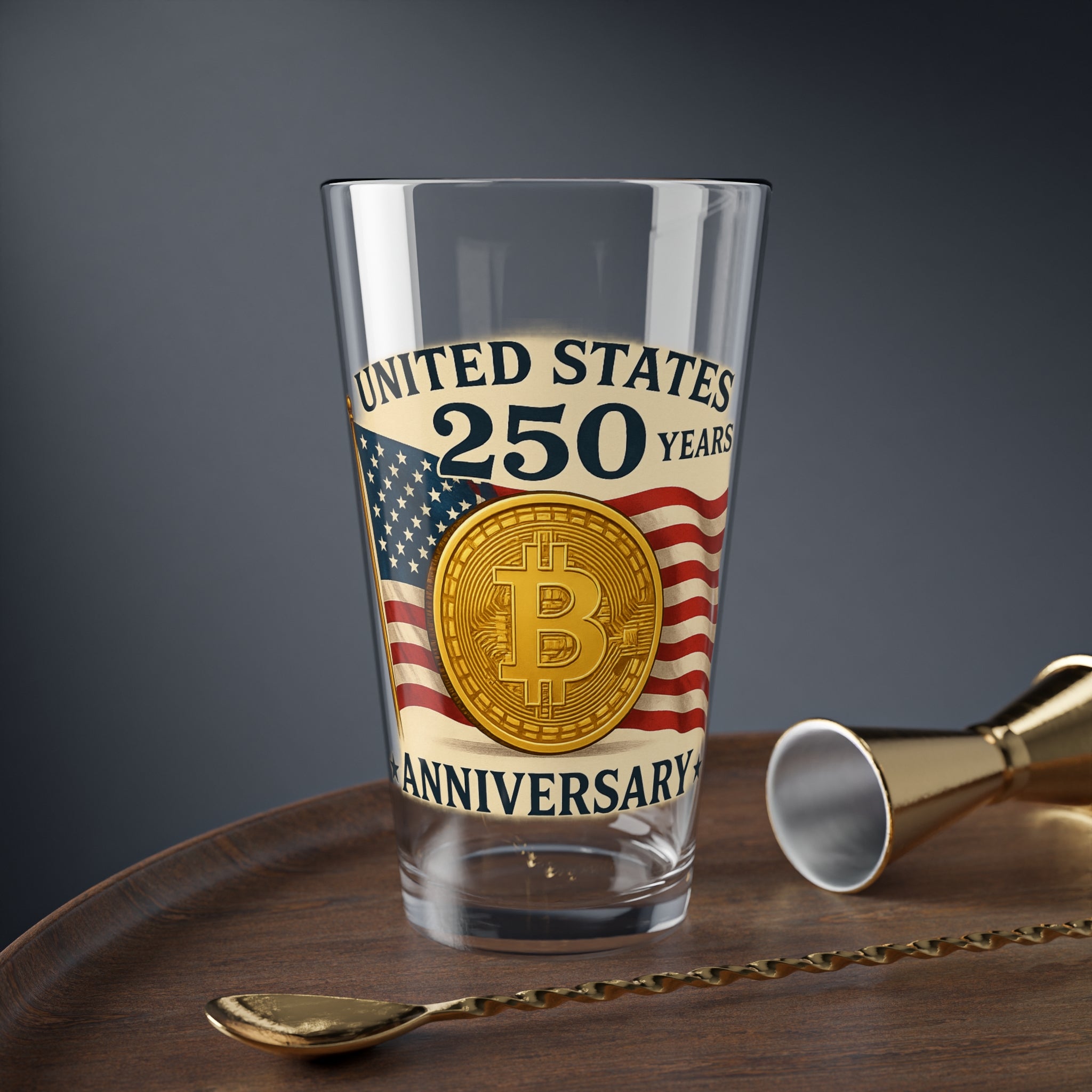 United States 250th Anniversary Pint Glass Patriotic Bitcoin USA Glass American Independence Commemorative Barware 16oz Pint Glass