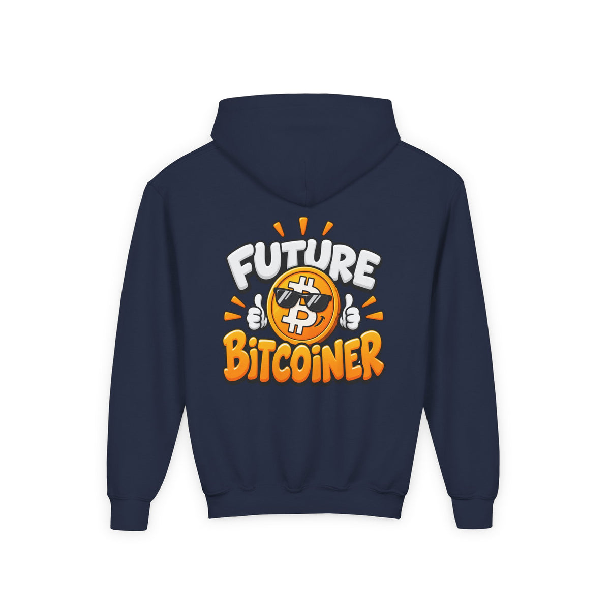 SatsandStripes.com Future Bitcoiner Youth Hoodie – Kids Bitcoin Sweatshirt Navy