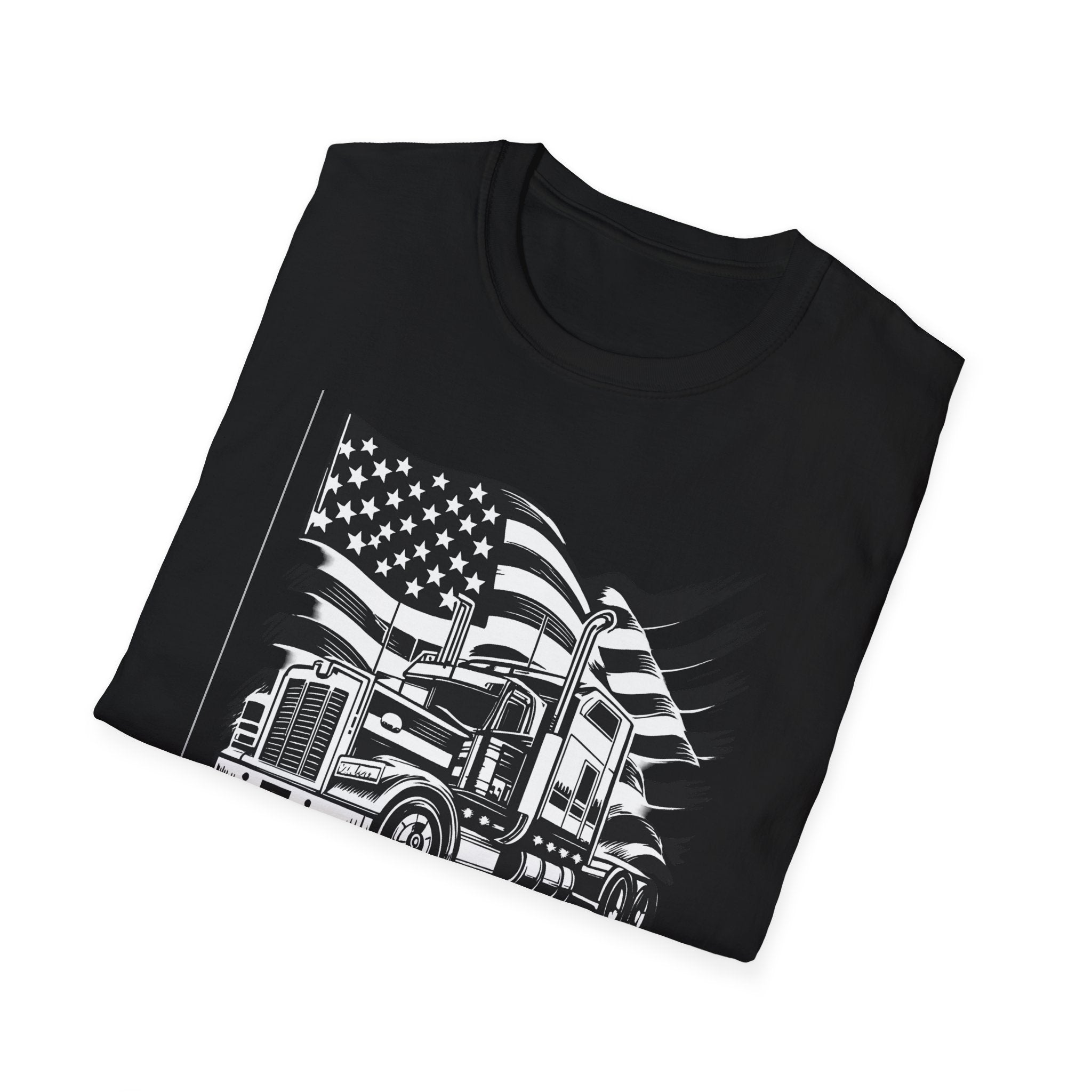 American Trucker Pride T-Shirt Patriotic Semi Truck Graphic Tee for Truck Drivers USA Flag Big Rig Shirt 5 colors 100% cotton