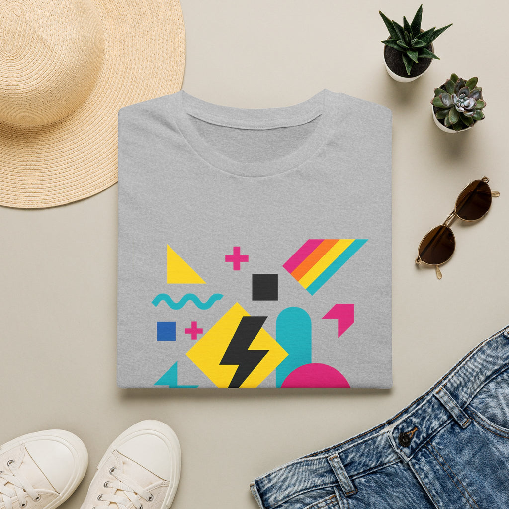 Colorful Geometric Print Softstyle® T-Shirt Graphic Tee Casual Wear Street Style Gift Idea Grey Folded