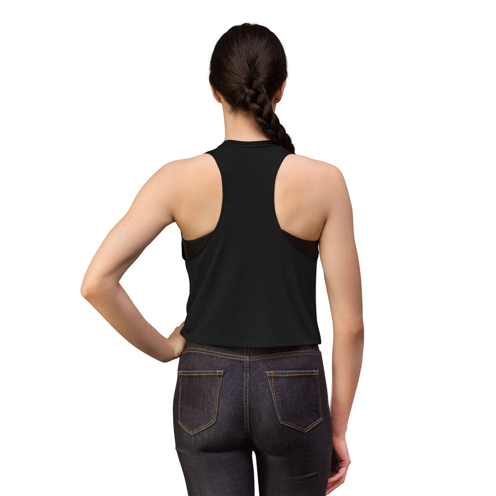 SatsandStripes.com Purple No Excuses. Just Results. Women’s Fitness Crop Top – Purple Barbell Workout Shirt Back View Black