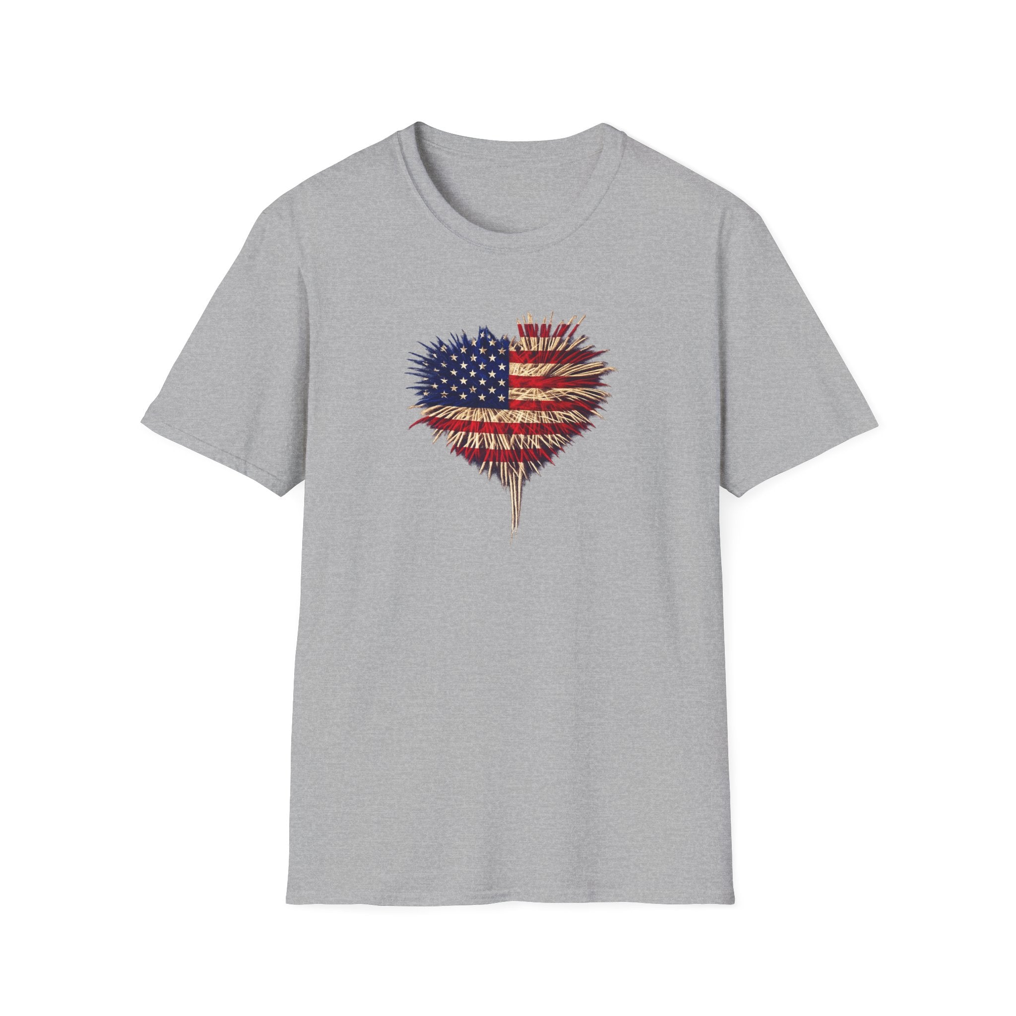 Amerikanische Flagge Feuerwerk Herz T-Shirt Patriotisches 4. Juli Shirt USA Unabhängigkeitstag Tee 7 Farben 100% Baumwolle
