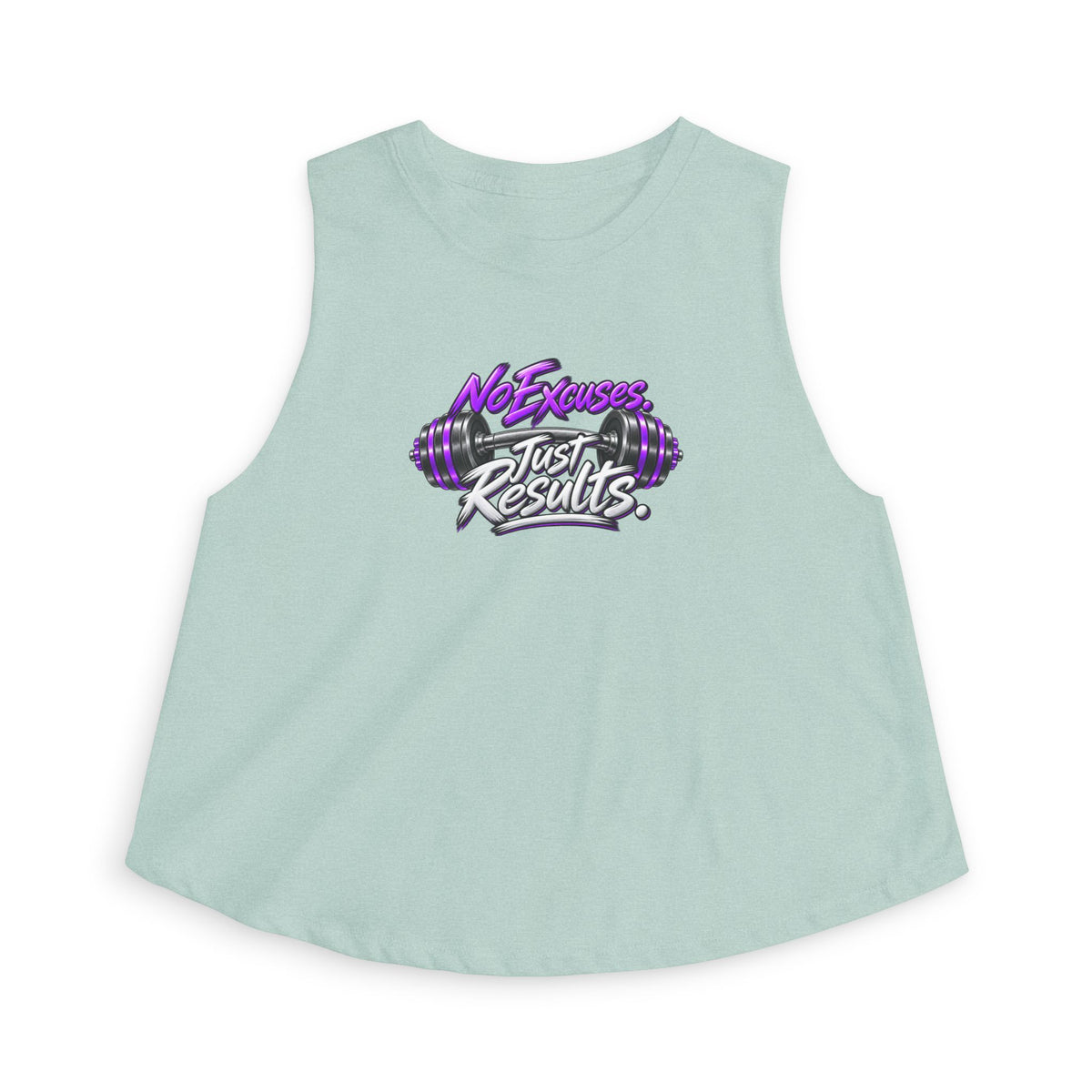 SatsandStripes.com Purple No Excuses. Just Results. Women’s Fitness Crop Top – Purple Barbell Workout Shirt Sage