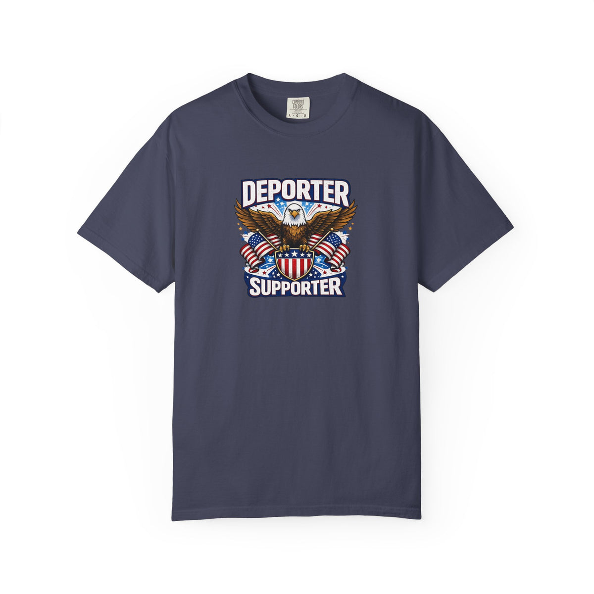 SatsandStripes.com Deporter Supporter Patriotic T-Shirt America First Eagle Tee Pro Border Apparel Gift for Patriots Denim