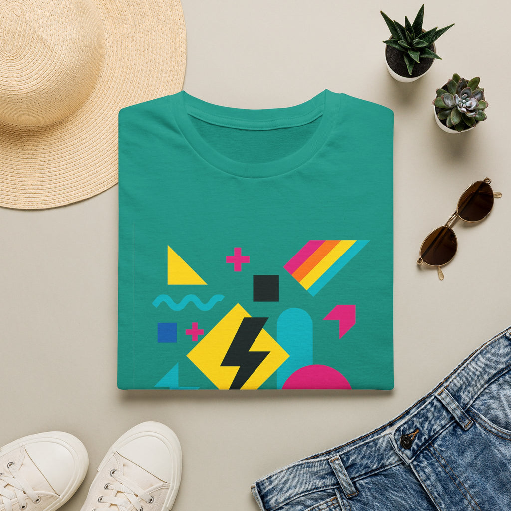 Colorful Geometric Print Softstyle® T-Shirt Graphic Tee Casual Wear Street Style Gift Idea Jade Folded