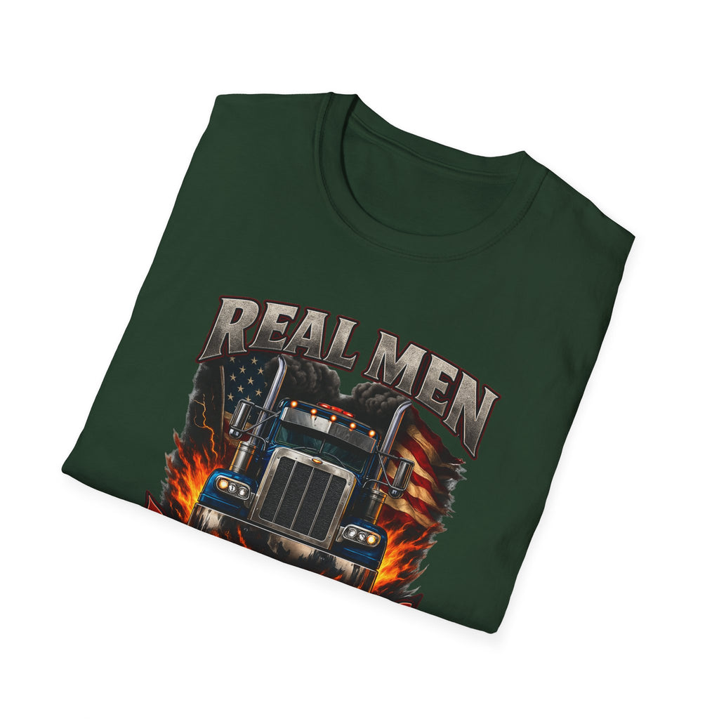 Real Men Drive Big Rigs Truck Driver T-Shirt Patriotic Semi Truck Tee for Truckers Funny Trucker Gift 4 colors 100% cotton
