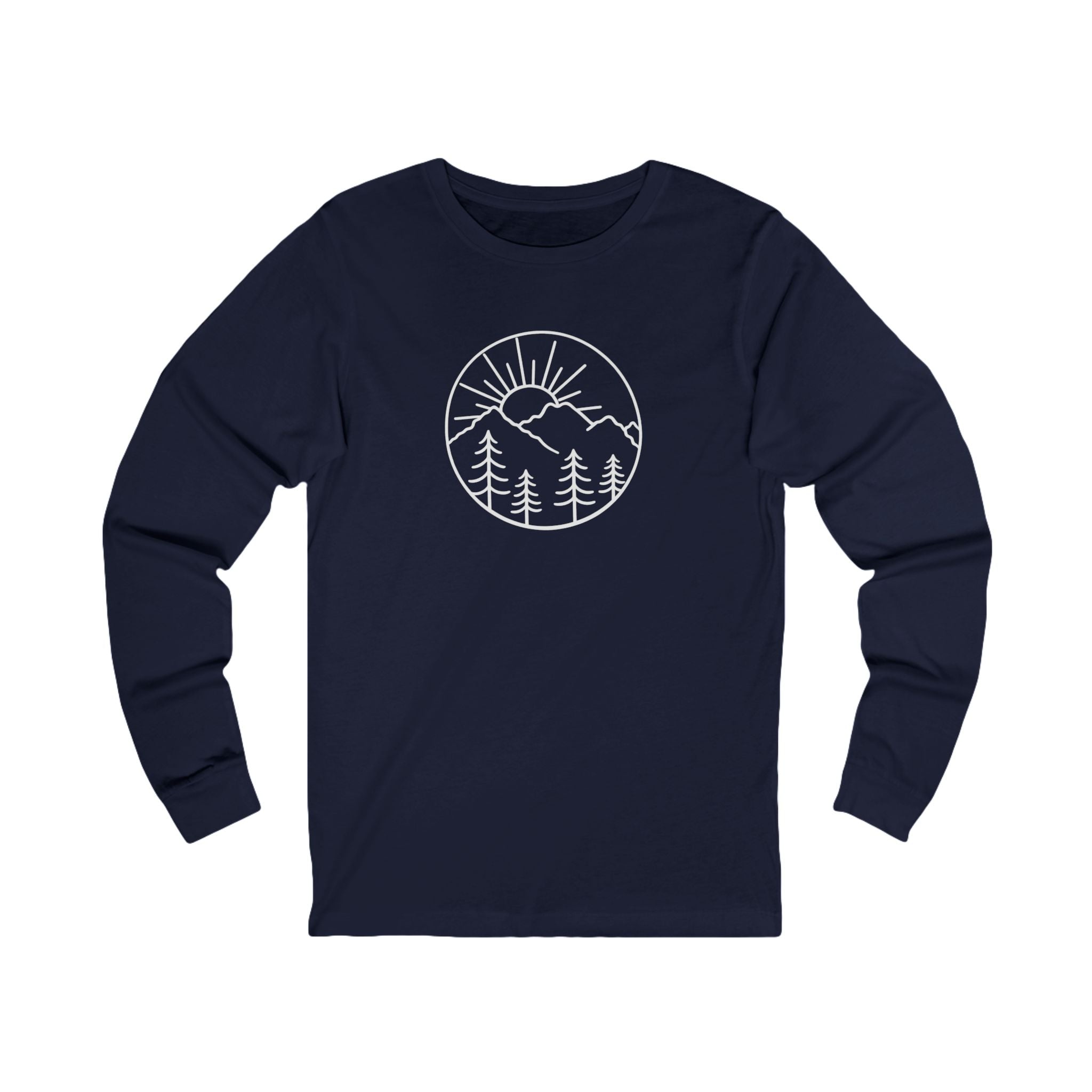 Mens Hiking Long Sleeve Shirt Minimalist Mountain Graphic Tee Outdoor Nature Shirt Camping Trail Gift for Him 7 colors 100% cotton