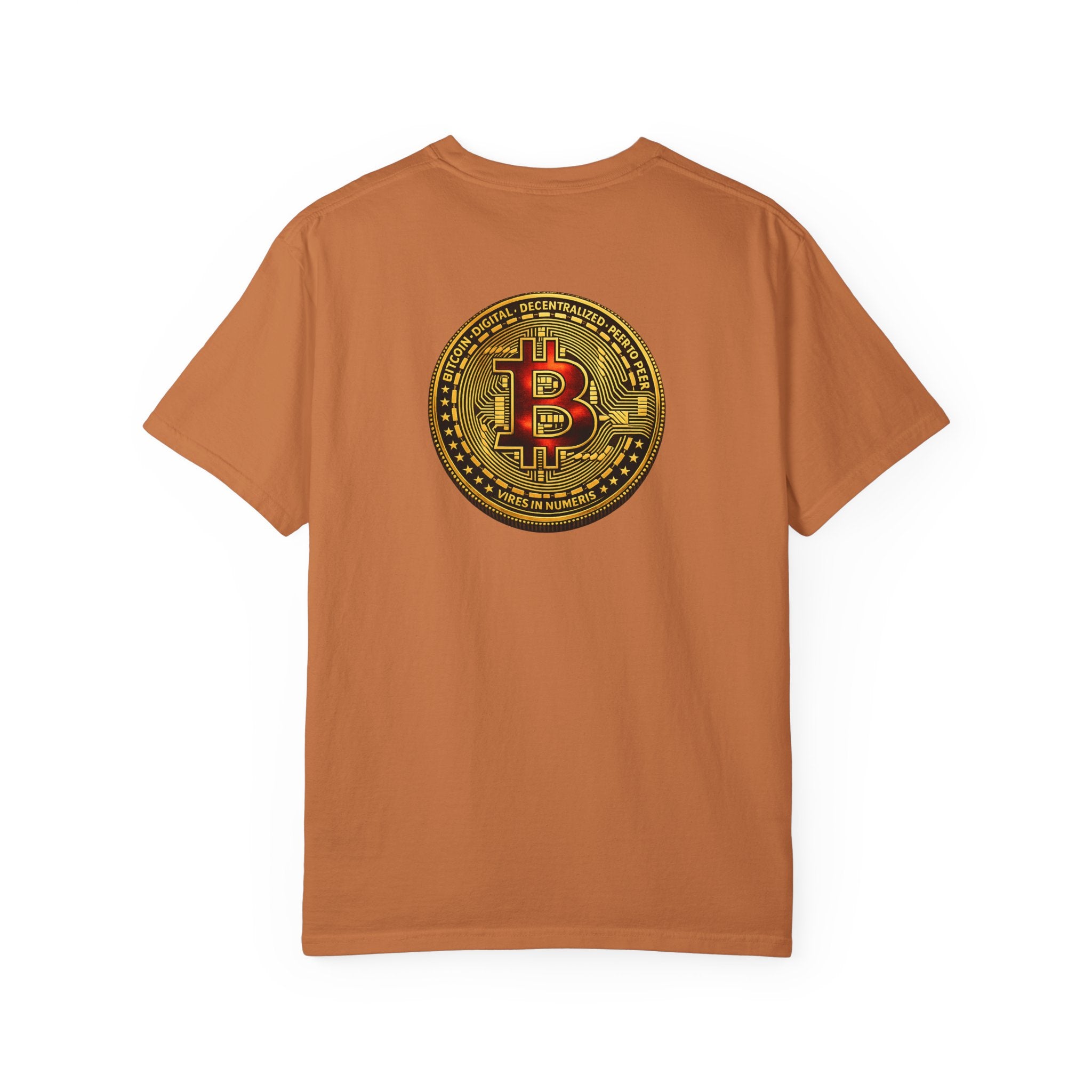 Rot-goldenes Bitcoin-Münz-T-Shirt mit Rückenprint Krypto Dezentralisiertes Grafik-T-Shirt 5 Farben 100% Baumwolle