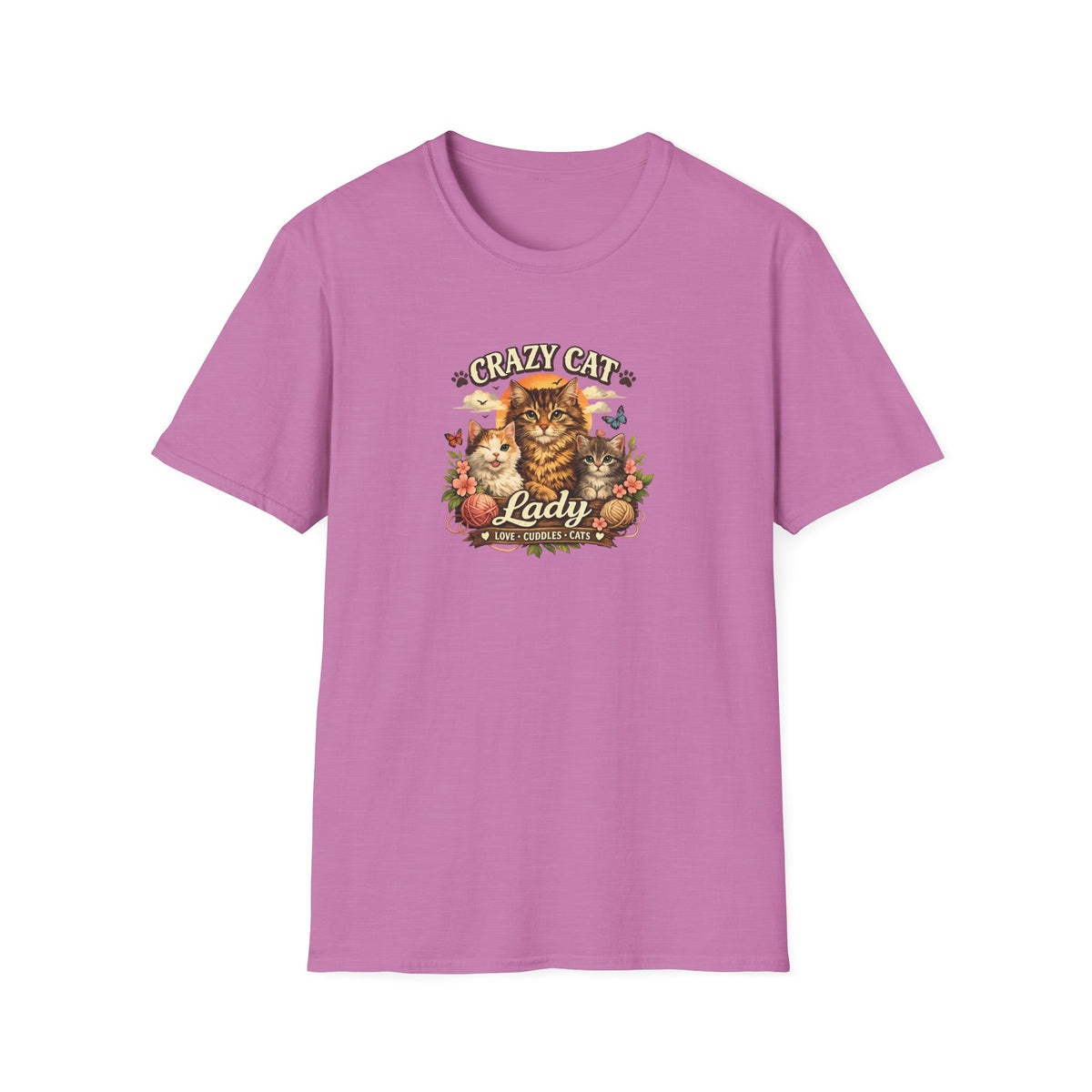 SatsandStripes.com Crazy Cat Lady T-Shirt Funny Cat Lover Shirt Cat Mom Tee Cute Cat Graphic Shirt Gift for Cat Lovers Orchid