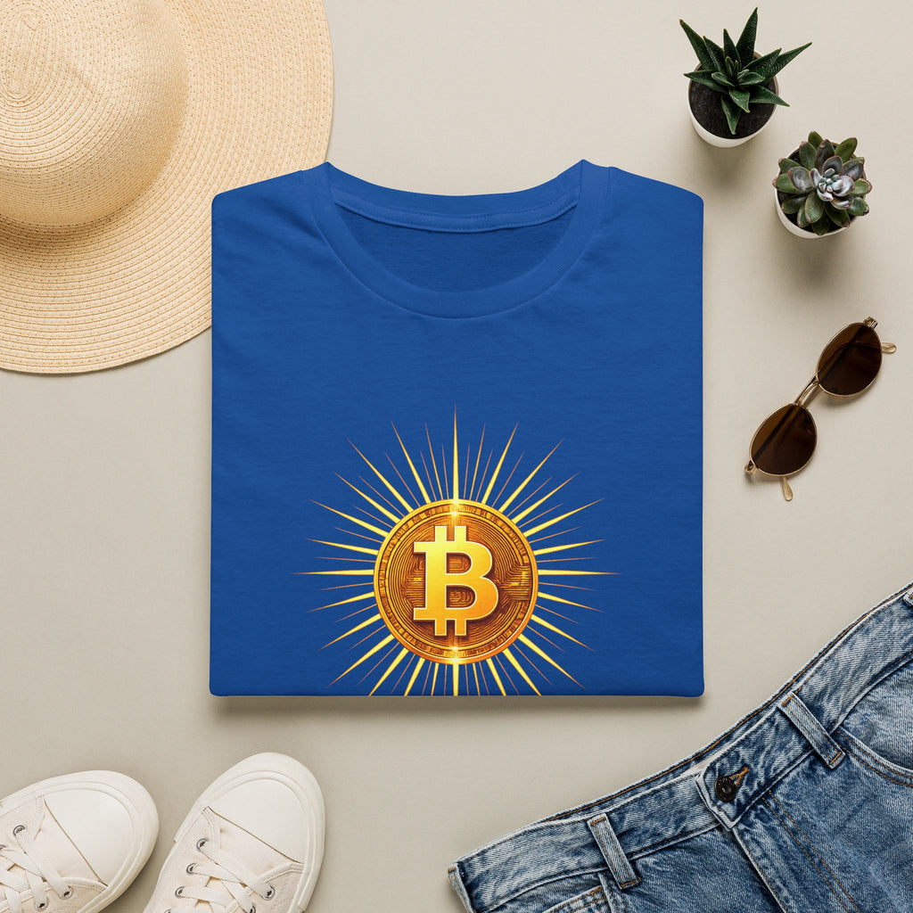 Sats and Stripes Bitcoin Sunburst Tee Where style meets conviction & the future burns bright Royal Blue Folded
