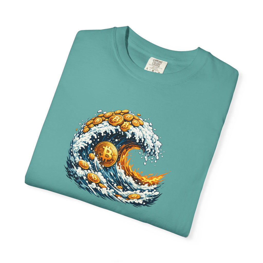 Bitcoin Tidal Wave T-Shirt Futuristic Crypto Graphic Tee Bitcoin Art Shirt Crypto Gift for Him 12 colors 100% cotton