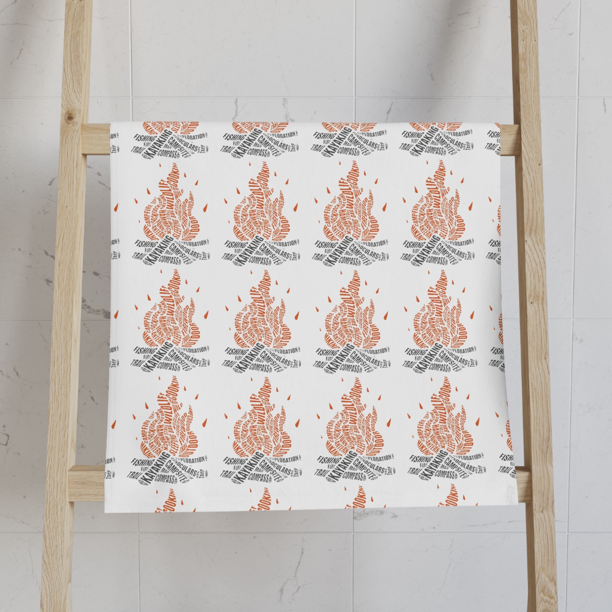 Campfire Pattern Hand Towel Bonfire Illustration Outdoor Camping Kitchen Towel