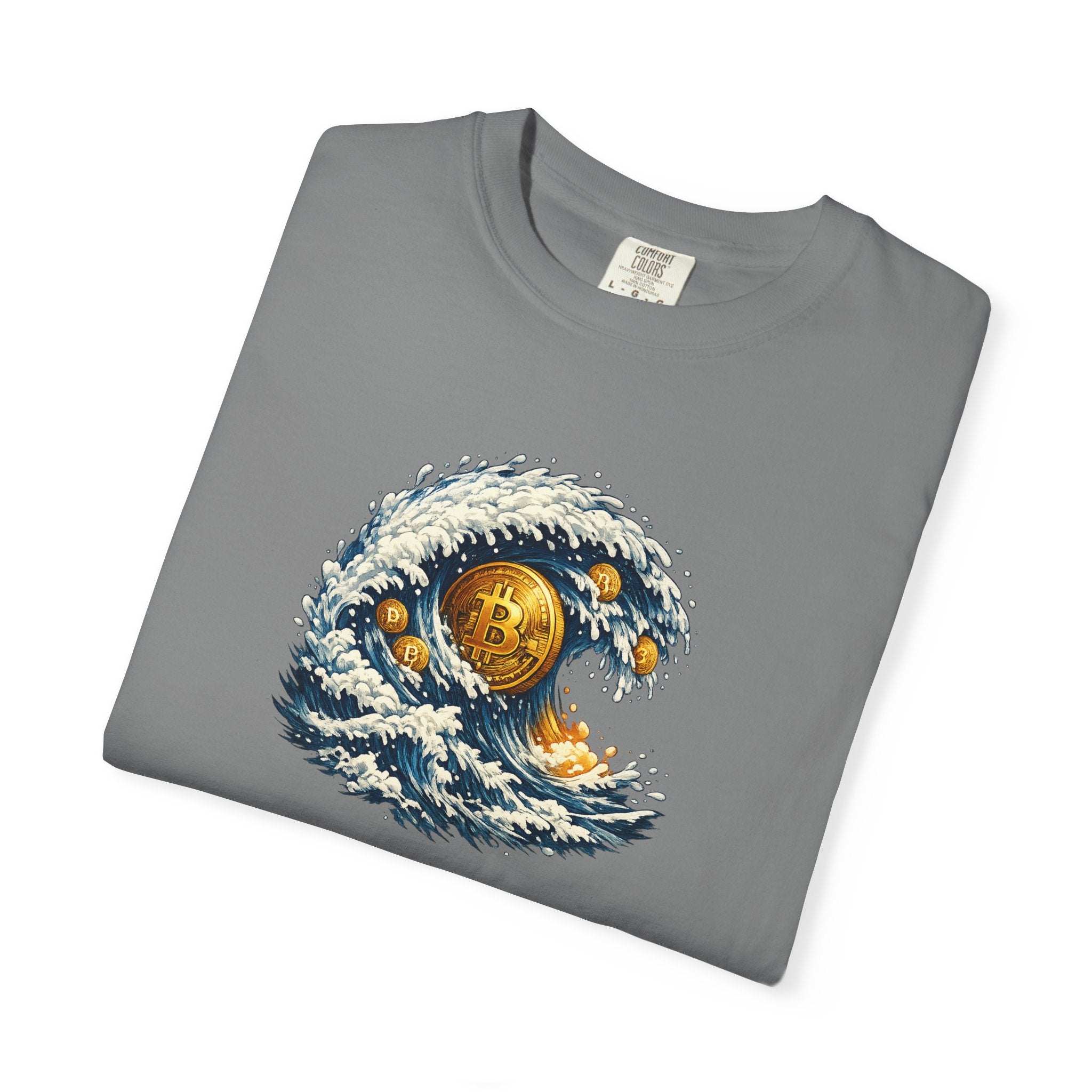 Bitcoin Tidal Wave T-Shirt Futuristic Crypto Graphic Tee Bitcoin Art Shirt Crypto Gift 12 colors 100% cotton