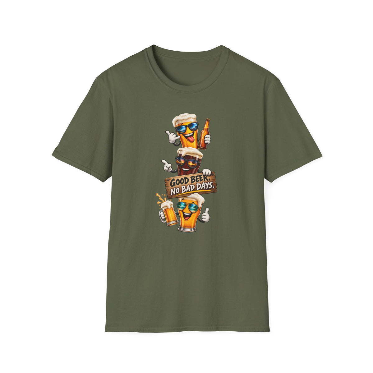 Satsandtripes.com Good Beer No Bad Days T-Shirt – Funny Beer Lover Graphic Tee Military Green