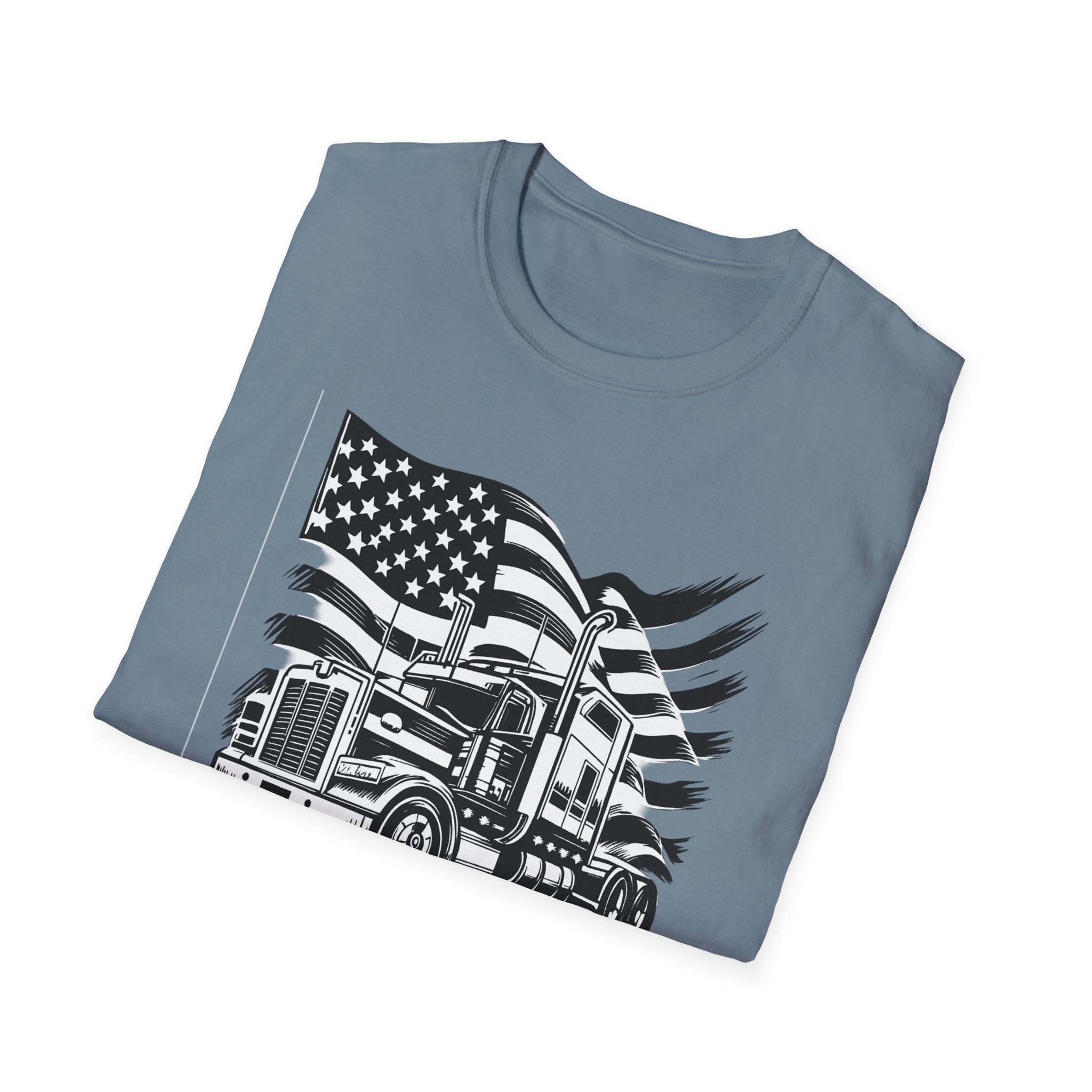 American Trucker Pride T-Shirt Patriotic Semi Truck Graphic Tee for Truck Drivers USA Flag Big Rig Shirt 5 colors 100% cotton