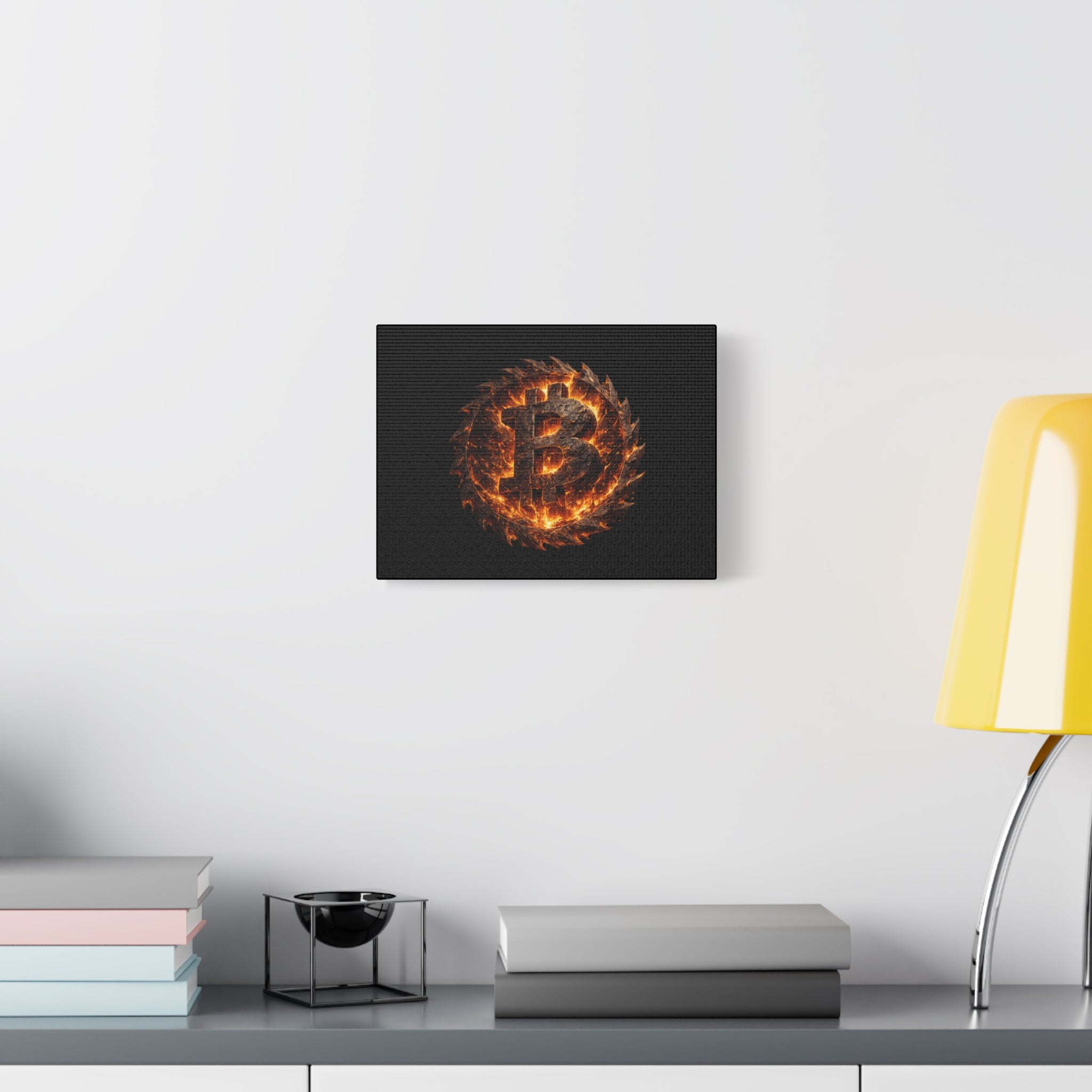 Fiery Bitcoin Emblem Canvas Bitcoin Wall Art 12 x 9