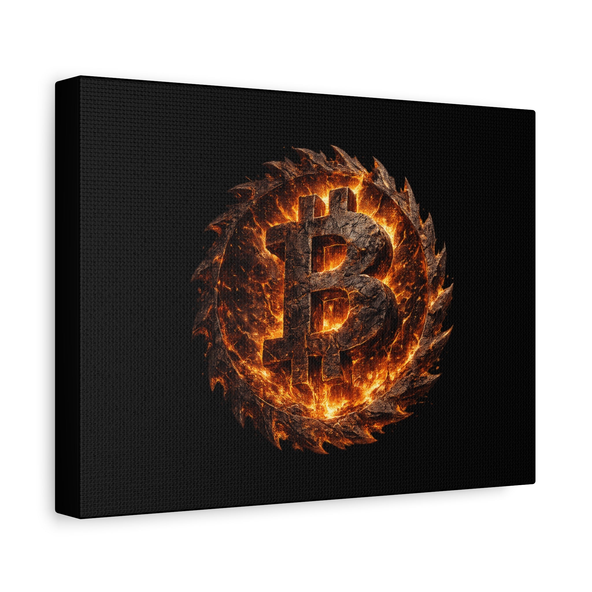 Fiery Bitcoin Emblem Canvas Bitcoin Wall Art 12 x 9