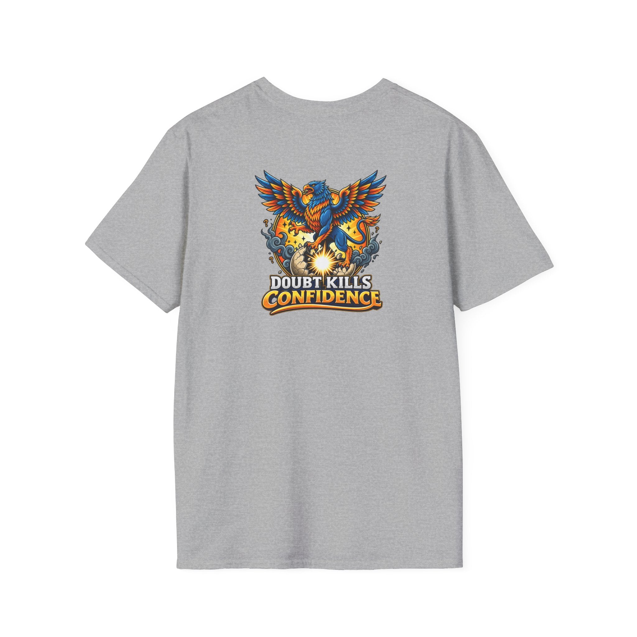 SatsandStripes.com Doubt Kills Confidence Phoenix T-Shirt – Motivational Back Print Graphic Tee Grey