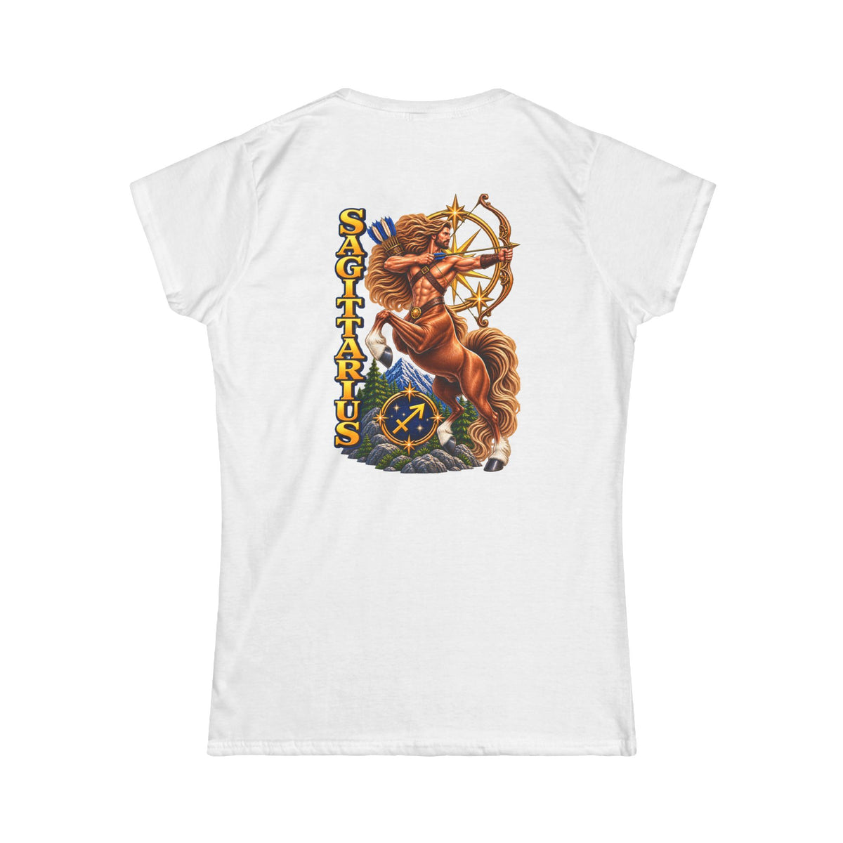 SatsandStripes.com Sagittarius Zodiac Women's T-Shirt – Bold Archer Centaur Astrology Tee Nov 22–Dec 21 - White