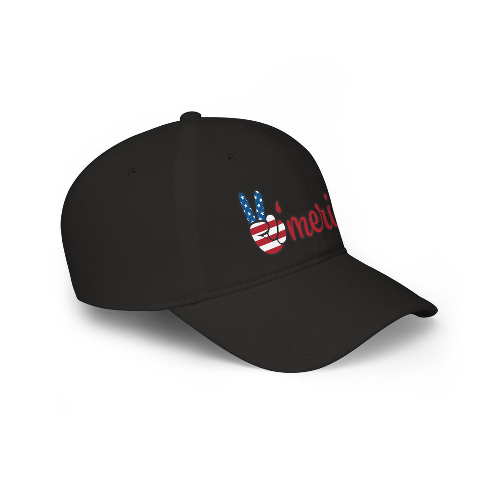 Sats and Stripes America Hat Patriotic Peace Sign Cap USA Flag Hat Fourth of July Cap Patriotic Gift Black Side View