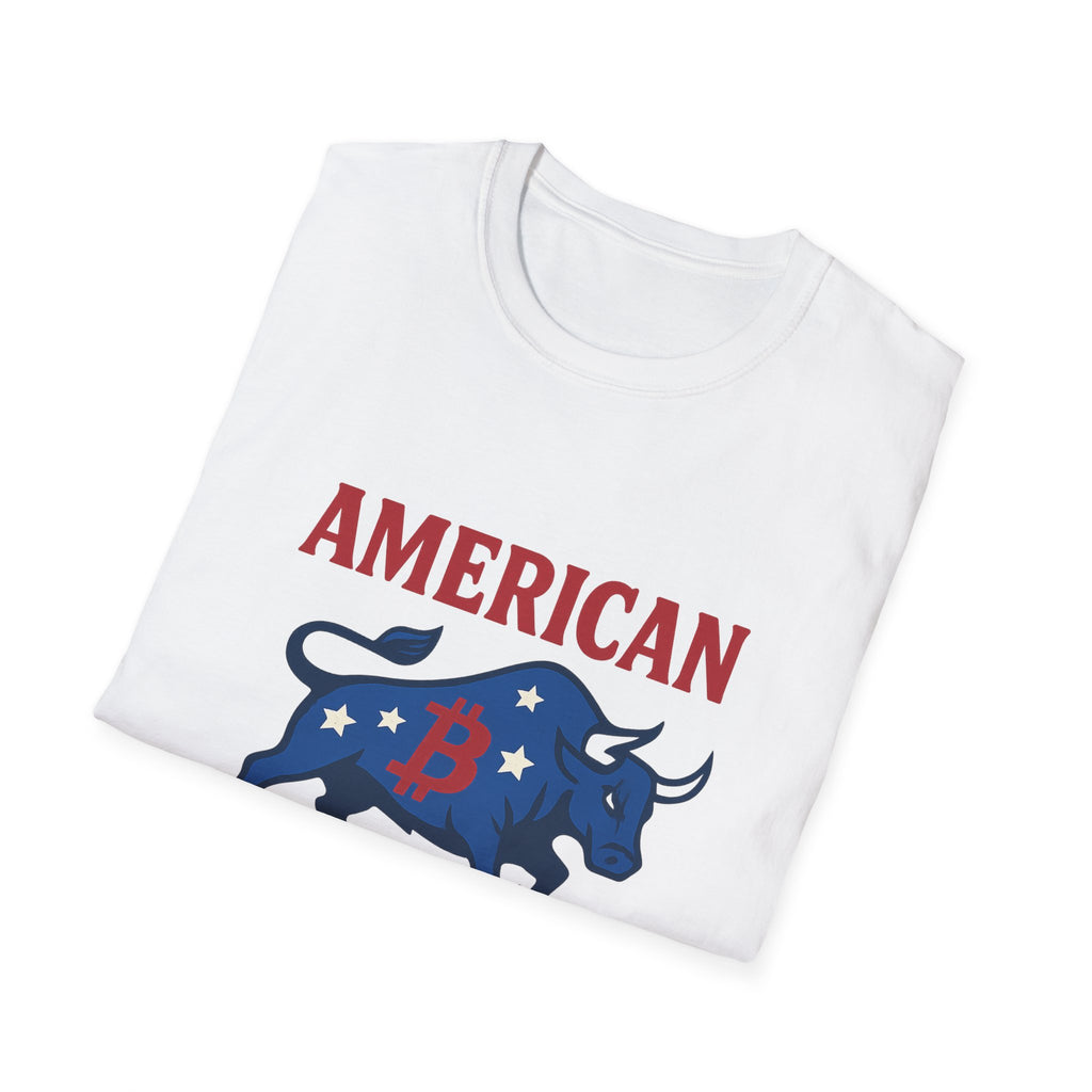 SatsandStripes.com American Bitcoin Red White & Bull T-Shirt White Folded