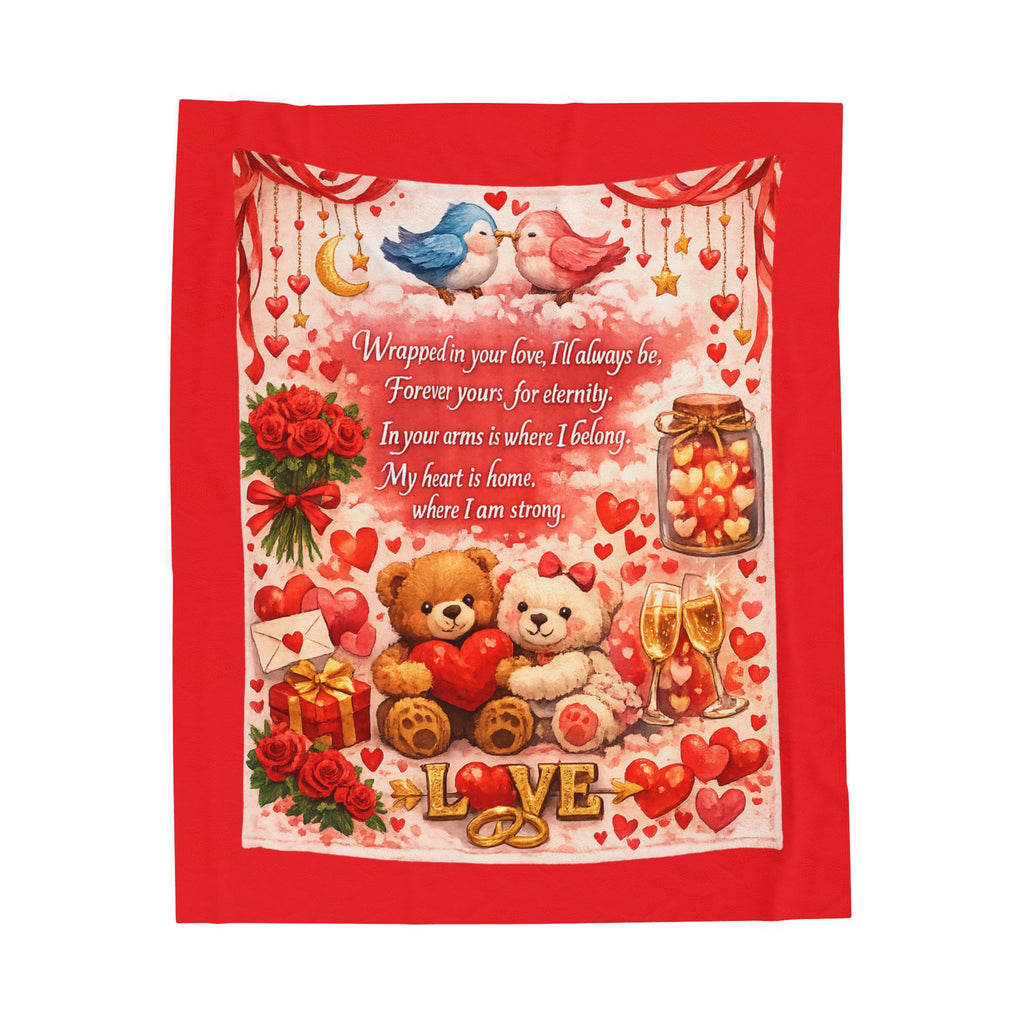 Romantic Love Throw Blanket Valentine Teddy Bears Heart Poem Cozy Gift for Couples Anniversary or Wedding Keepsake 50" x 60"