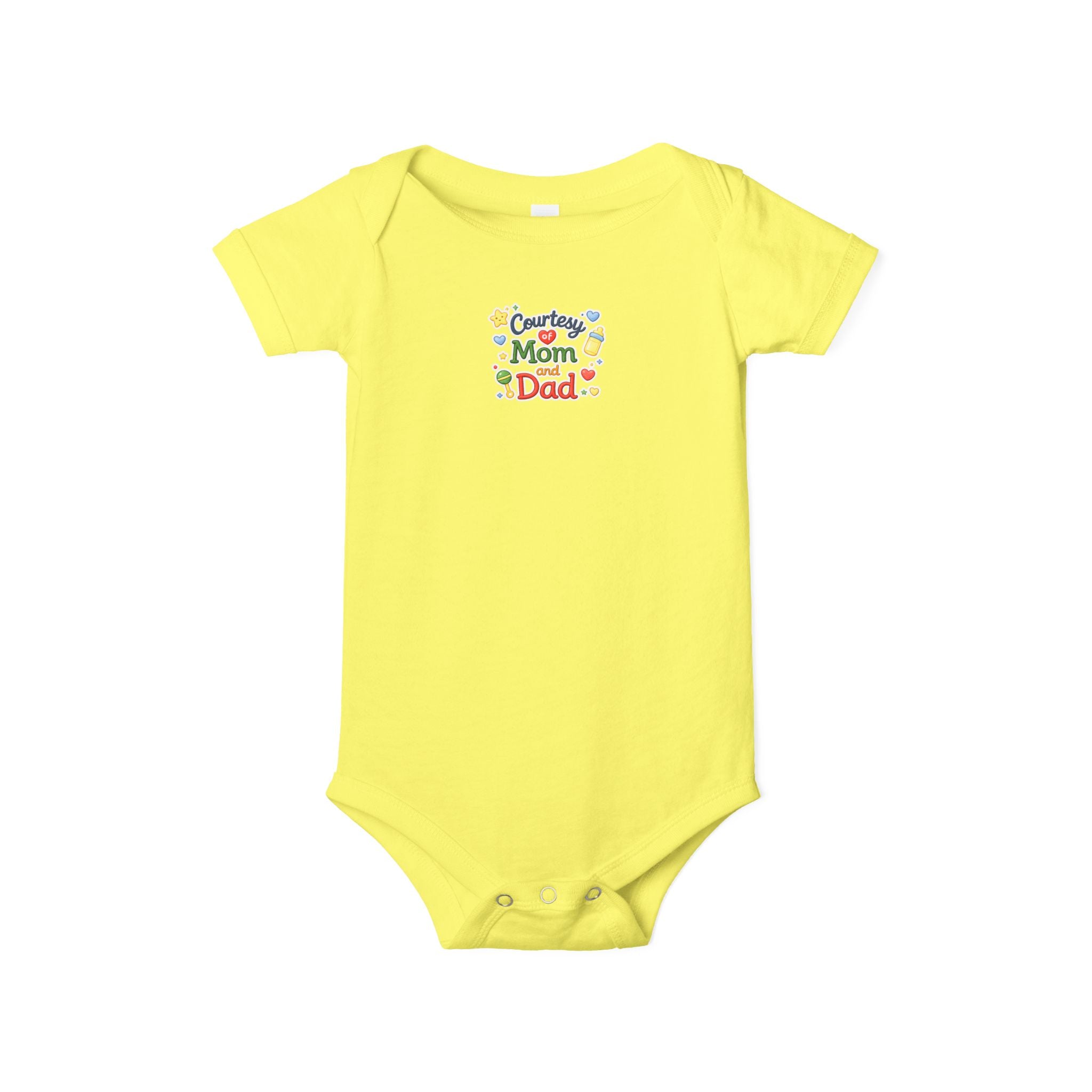 Courtesy of Mom and Dad Baby Onesie Cute Baby Shower Gift Infant Outfit for Boys or Girls Baby Announcement Outfit 7 colors