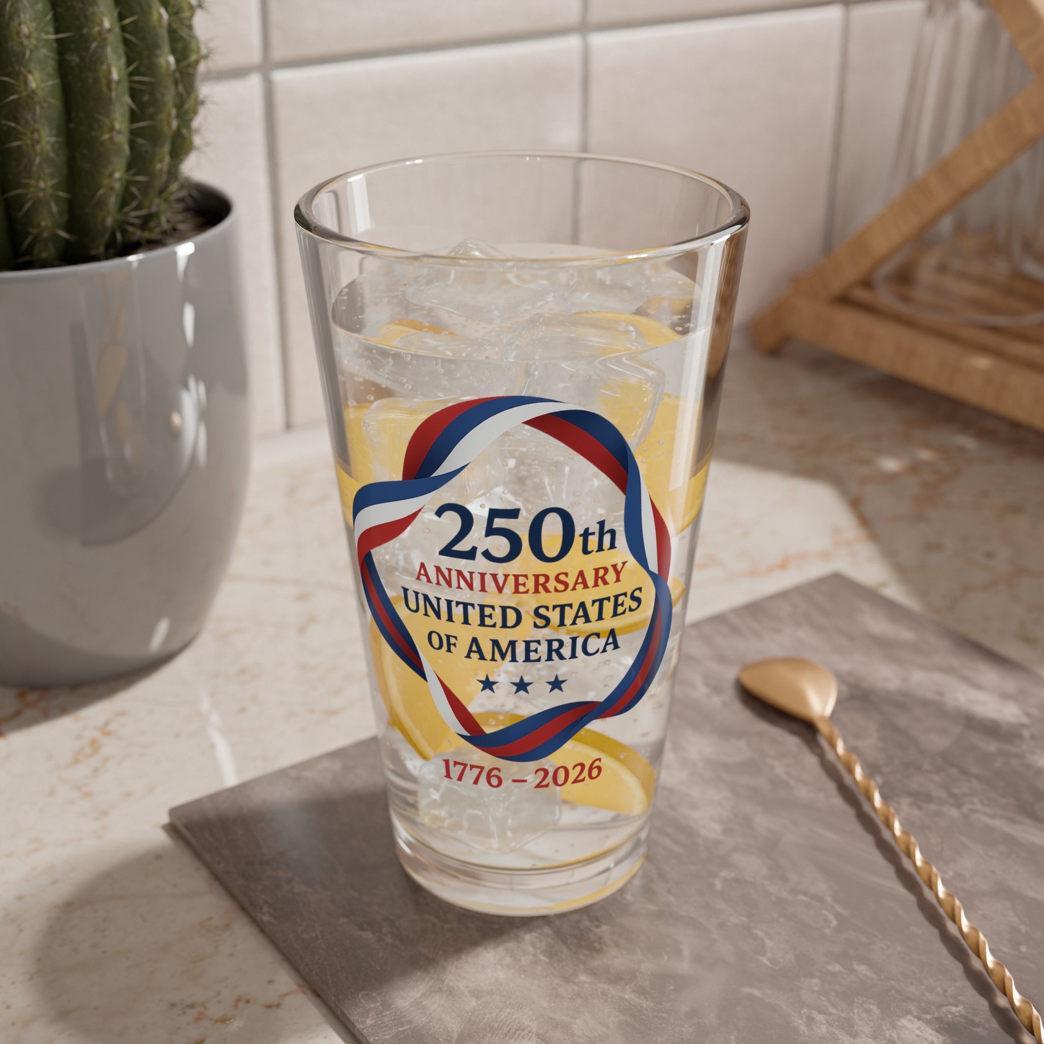 250th Anniversary USA Pint Glass America 1776-2026 Patriotic Beer Glass Semiquincentennial Gift 16oz Pint Glass
