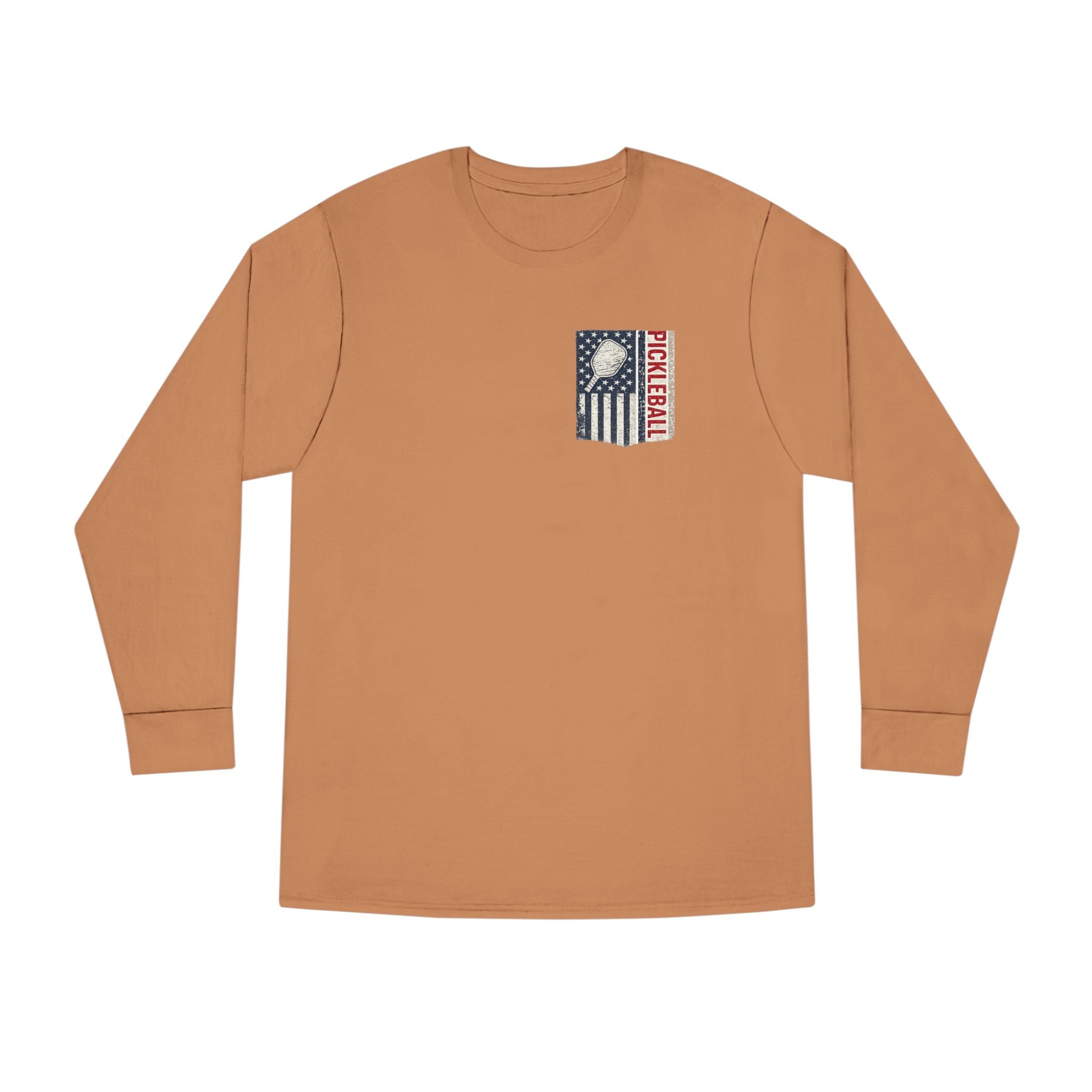 Women's Pickleball Flag Long Sleeve Shirt Vintage Patriotic USA Pickleball TShirt Tee Court Player Gift 7 colors 100% cotton