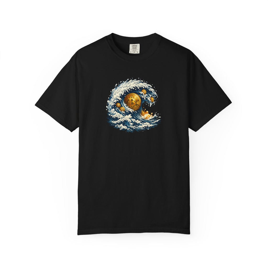Bitcoin Tidal Wave T-Shirt Futuristic Crypto Graphic Tee Bitcoin Art Shirt Crypto Gift 12 colors 100% cotton