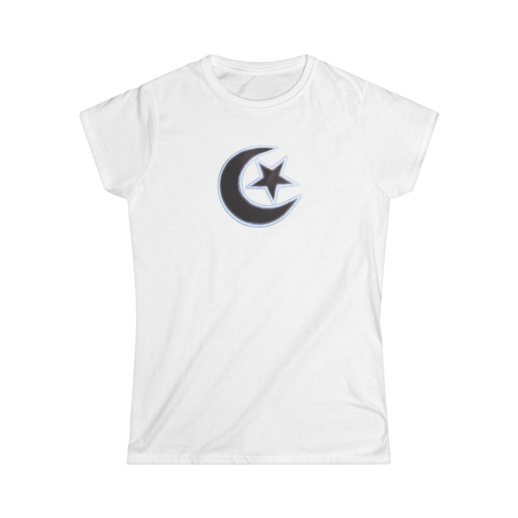 Womens Crescent Moon and Star T-Shirt Soft Graphic Tee 5 colors 100% cotton