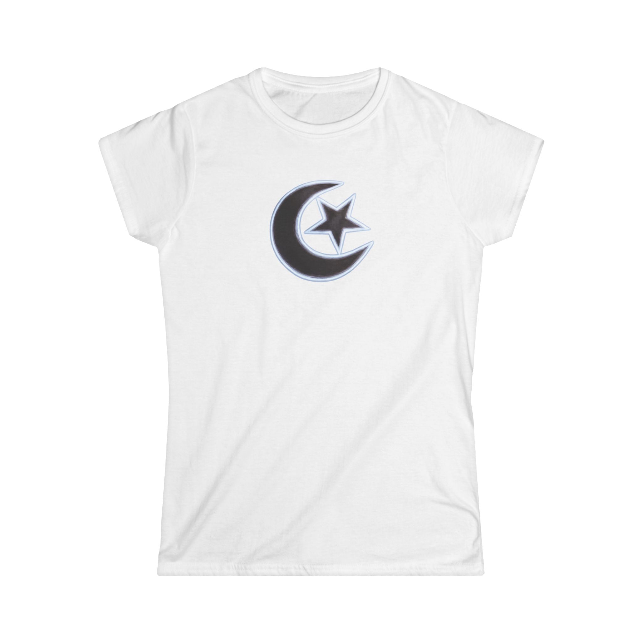 Womens Crescent Moon and Star T-Shirt Soft Graphic Tee 5 colors 100% cotton