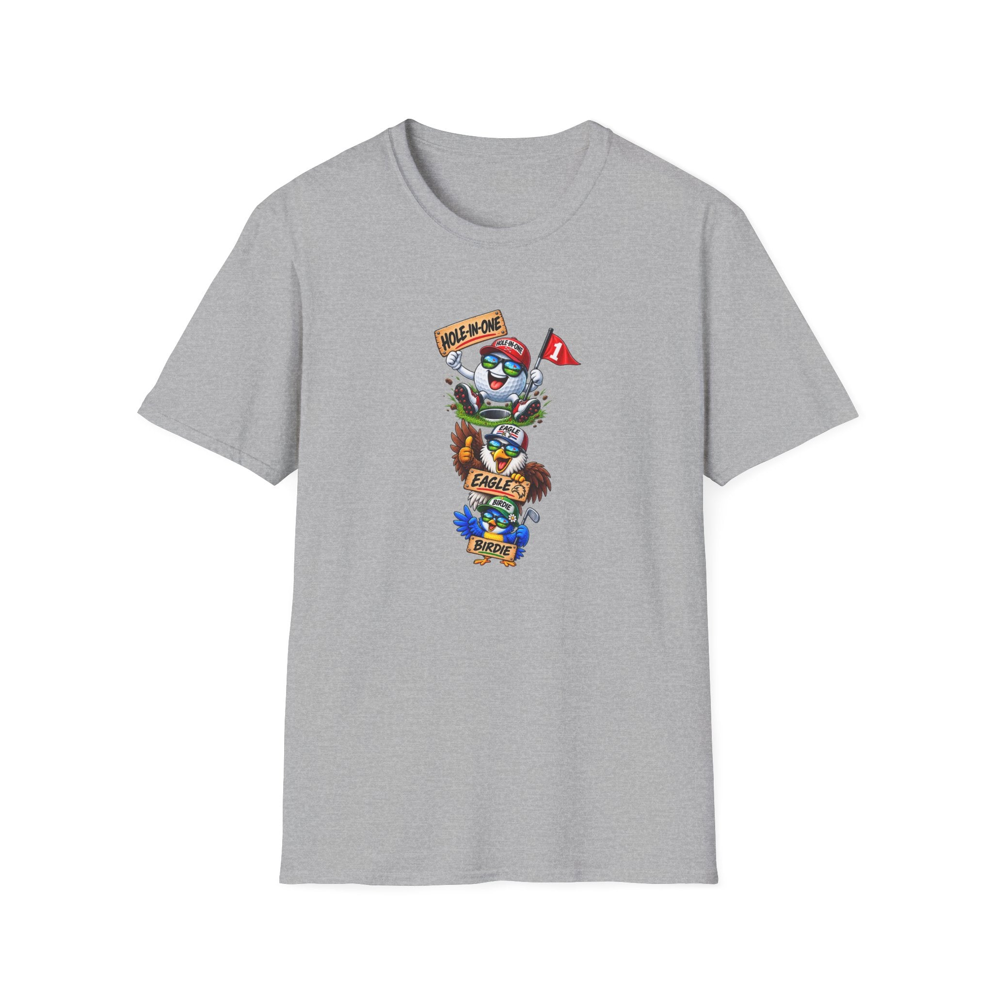 SatsandStripes.com Hole-In-One, Eagle & Birdie Funny Golf T-Shirt – Golfer Graphic Tee Grey