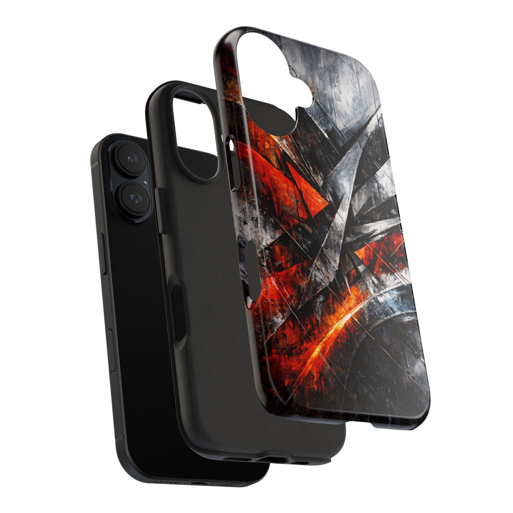 Abstrakte Rot-Schwarze Handyhülle Geometrisches Armor-Design Stoßfeste Hülle iPhone & Samsung