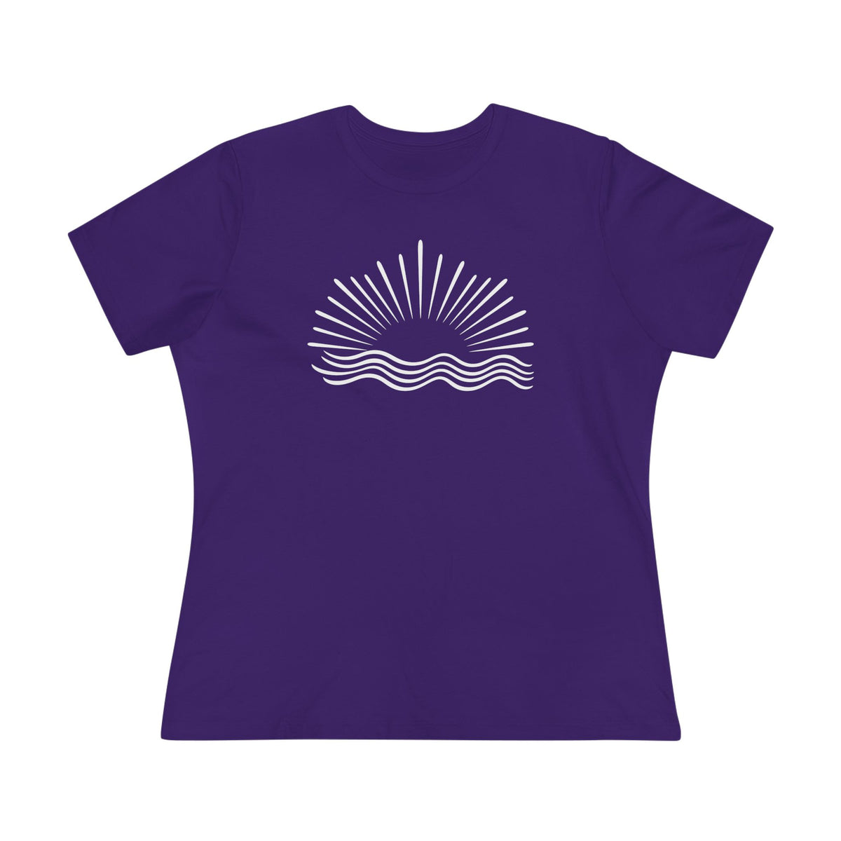 SatsandStripes.com Women’s Minimalist Sun & Waves T-Shirt – Relaxed Fit Cotton Beach Tee Purple