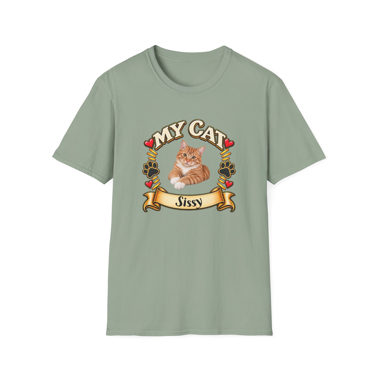SatsandStripes.com My Cat Personalized Softstyle® T-Shirt – Custom Pet Photo Cat Lover Shirt Sage